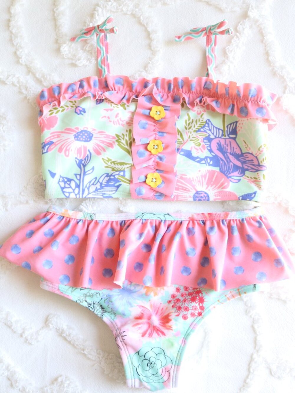 Matilda Jane | Cannonball & Seashells Floral Ruffle Bow Polka Dot Two Piece Sz 8